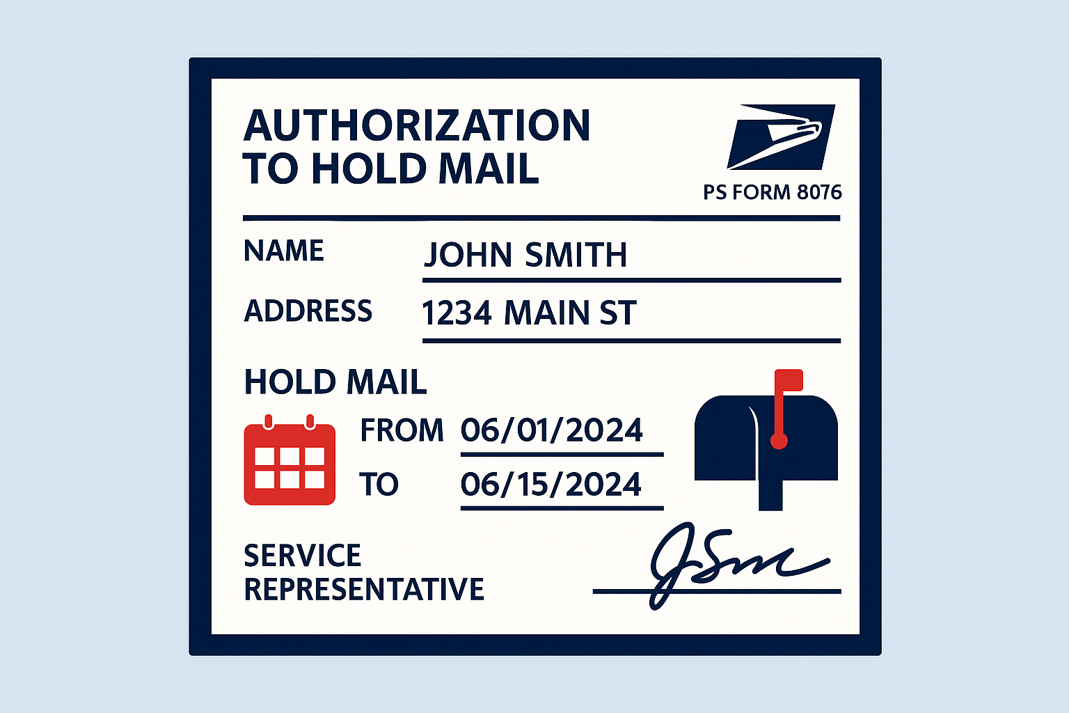 USPS hold mail PS Form 8076 example